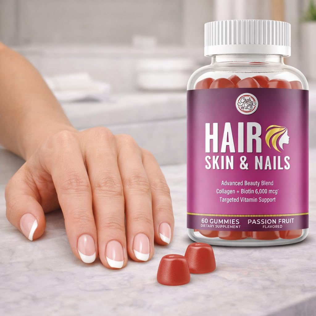 Grab The Gold Hair Skin & Nails Vitamins for Women | Gummies with 6000mcg Biotin & Collagen | 10 Essential Vitamin & Minerals | Gluten-Free, Non-GMO, Passion Fruit Flavor | 1 Month Supply, Made in USA Grab The Gold uk supplements