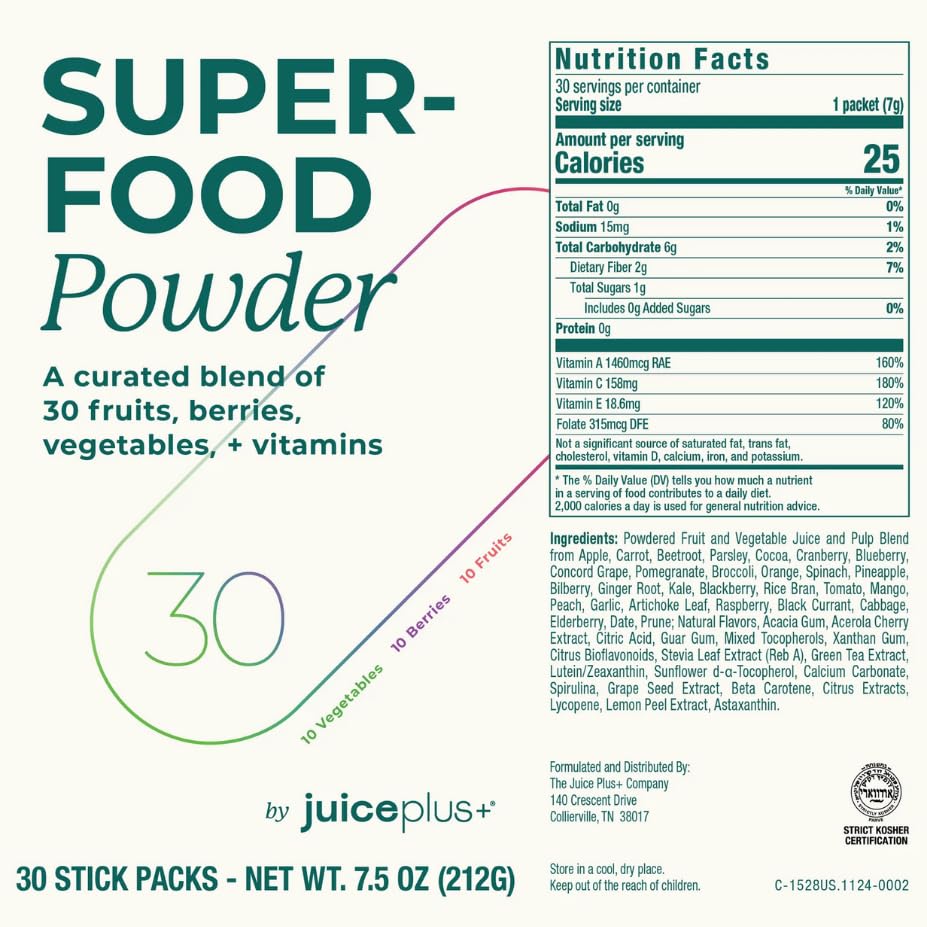 Juice Plus+ - Superfood Powder - Drink with 30 Fruits Berries Veggies Plant Vitamins for Refreshing Immune Wellness Boost - 30 Stick Packs Juice Plus+ uk supplements