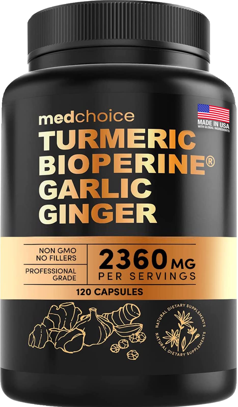 4-in-1 Supplement with Turmeric, Garlic, Ginger Root, and Black Pepper - 120 Capsules MEDCHOICE uk supplements