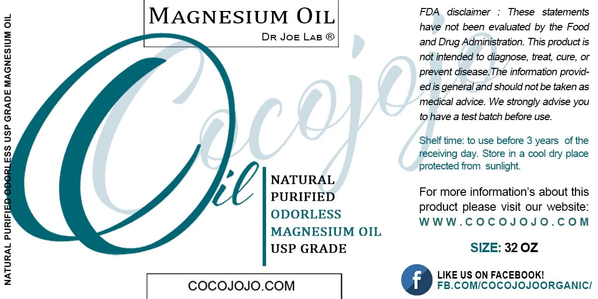 Dr Joe Lab Pure Magnesium Oil - Natural, USP Grade, Purified, Bulk - 32 oz - Bulk Economic Refill - for Body, Skin, Muscle, Joints, Arms, Legs, Calves, Massage, Deep Tissue by COCOJOJO Dr Joe Lab uk supplements