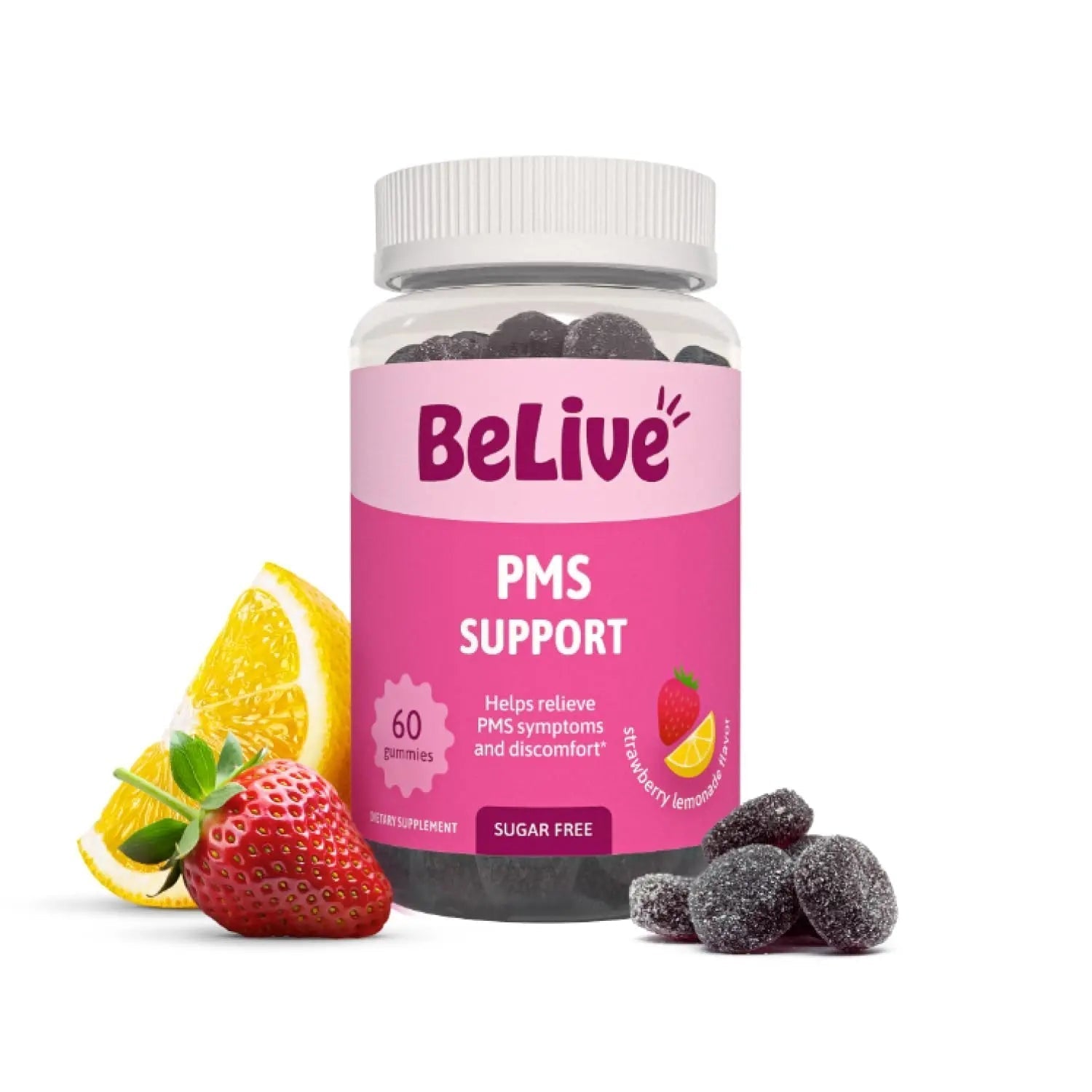 BeLive PMS Support Gummies Supplement – Helps Relieve PMS Symptoms – Hormonal Balance Mood Swings & Cramps Relief, Bloating Support – with Chaste Tree Extract - Strawberry Lemonade Flavor – 60 Count BeLive uk supplements