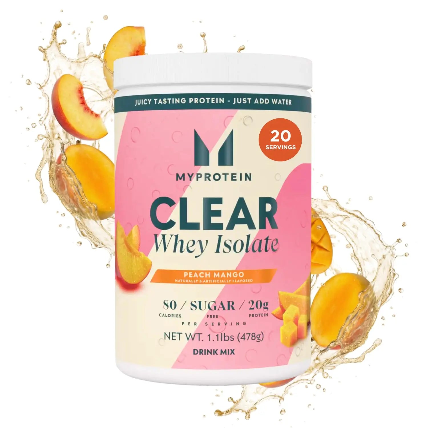 Myprotein Clear Whey Isolate Protein Powder, 1.1 Lb (20 Servings) Peach Mango, 20g Protein per Serving, Naturally Flavored Drink Mix Myprotein uk supplements