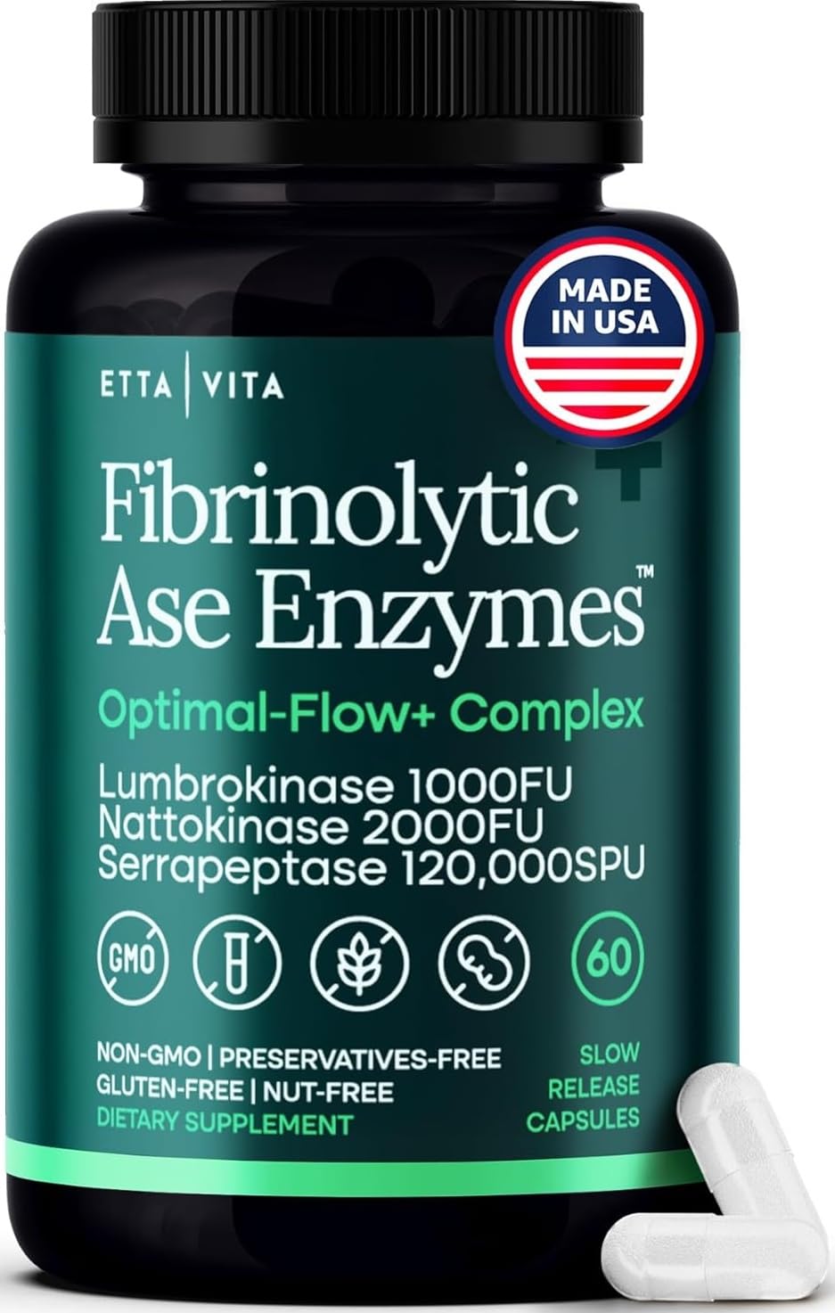 Potent Nattokinase 4000 FU Serrapeptase 240000 SPU Lumbrokinase 2000 FU Supplement - Proteolytic Enzymes Capsules for Energy Support, Digestion, Detox, Cognition & Gut Health for Men & Women Etta Vita uk supplements