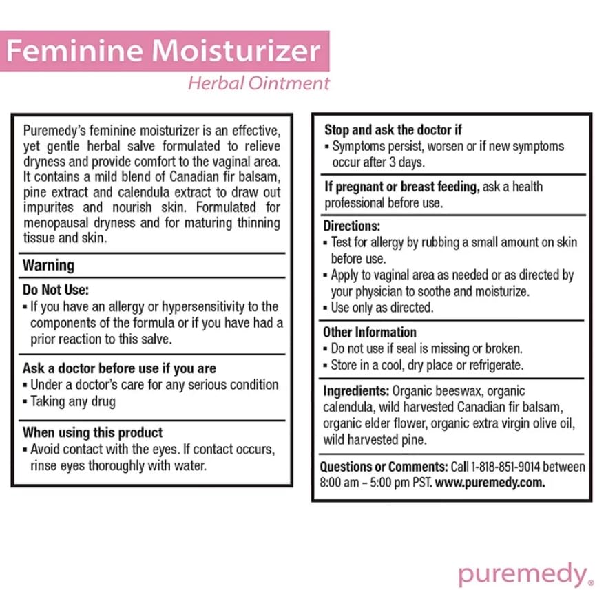 Puremedy Feminine Moisturizer for Women All Natural & Organic Unscented Moisturizing Herbal Salve Puremedy uk supplements