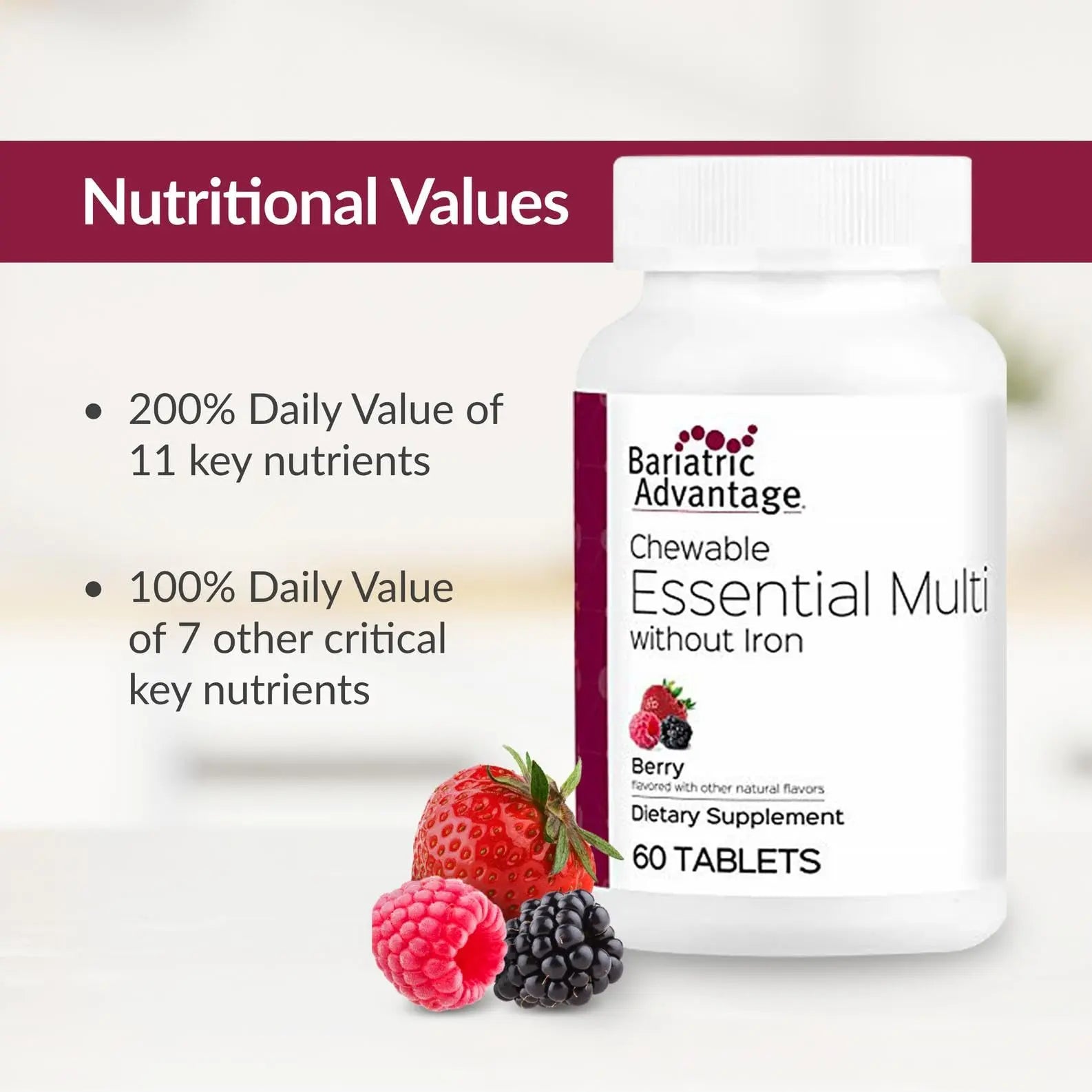 Bariatric Advantage Chewable Essential Multivitamin Without Iron - 200 DV of Key Nutrients - Trace Mineral Support Bariatric Advantage uk supplements