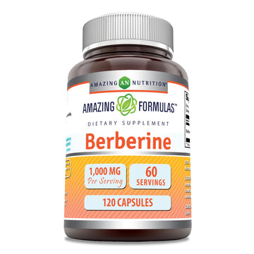 Amazing Formulas Berberine 1000mg Per Serving 120 Capsules Supplement | Non GMO Amazing Nutrition uk supplements