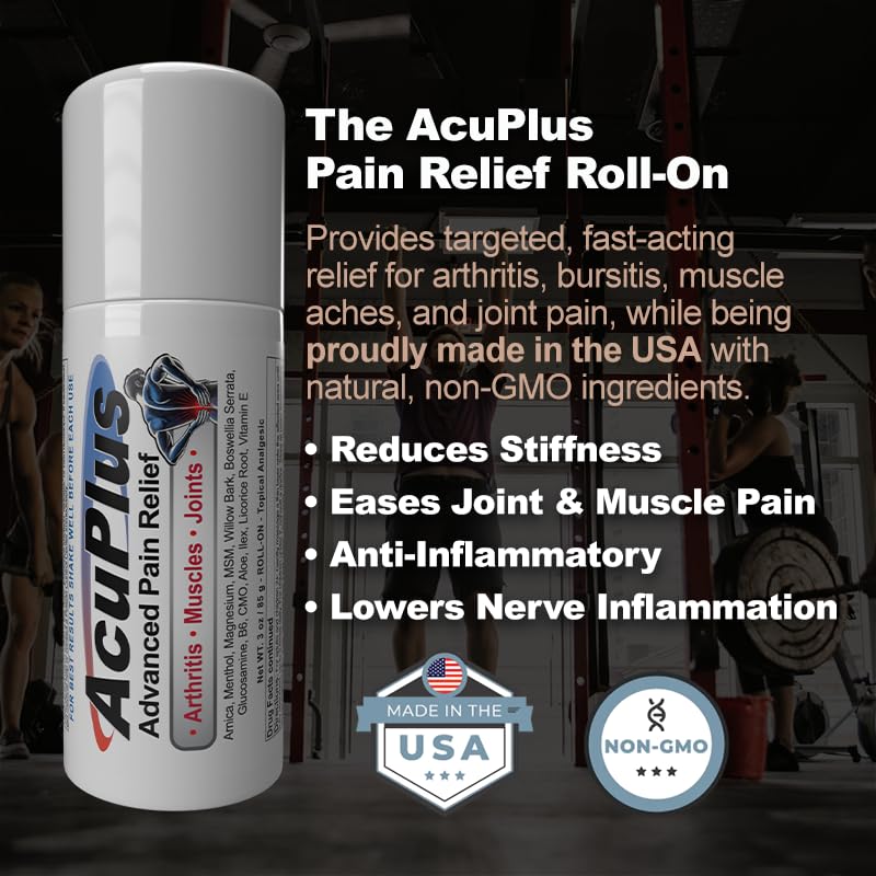 AcuPlus - Pain Relief Roll On - Topical Anti Inflammatory to Soothe Muscles & Joints - Arthritis Pain Reliever, Bursitis, Tendonitis Cream - TSA Compliant, Convenient Roll On - 3 fl. oz. (Pack of 1) AcuPlus uk supplements