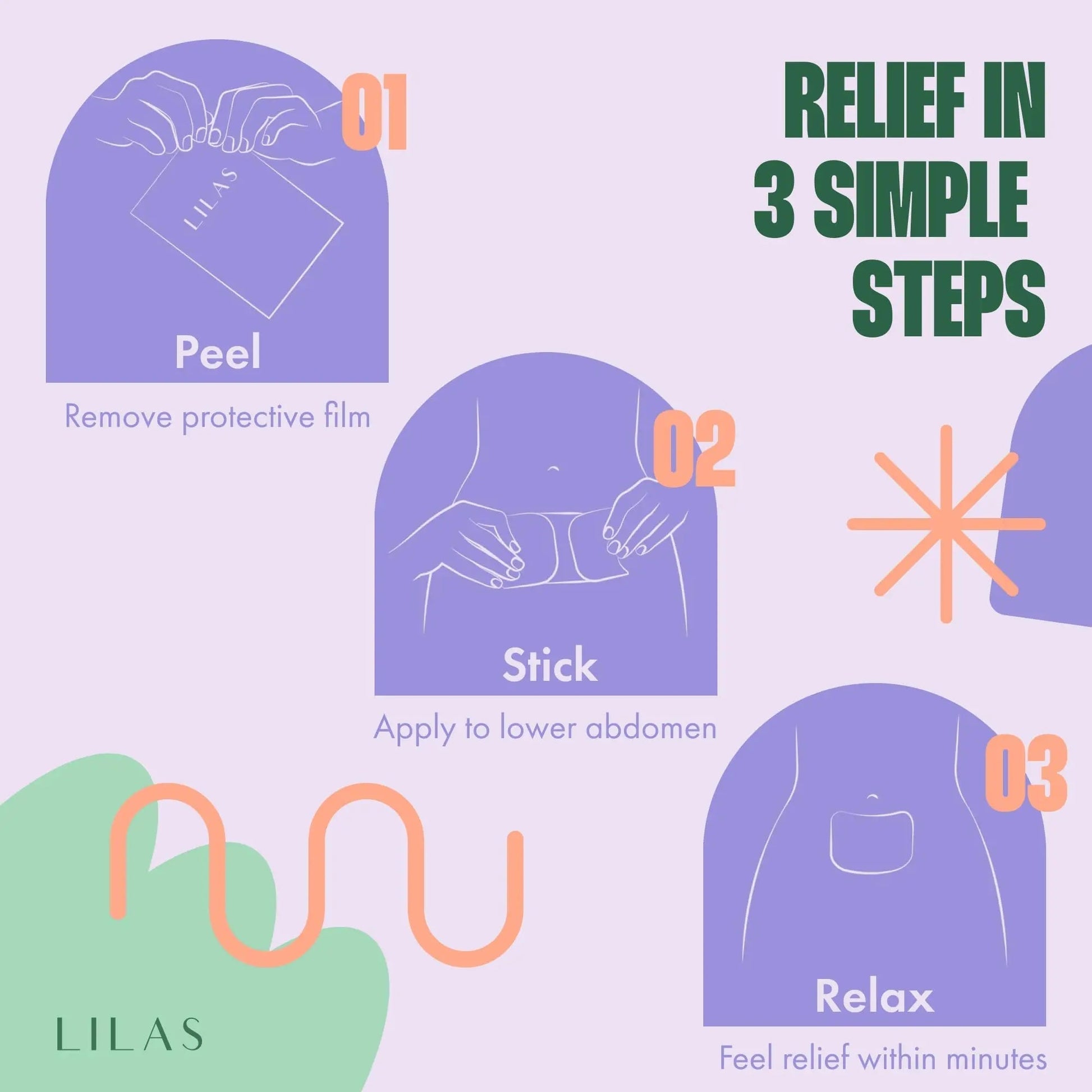 LILAS Period Cramps Pain Relief Patch, 5 Pack | Instant Relief for Menstrual Cramp, PMS, Endometriosis & PCOS | 12-Hour Comfort | Natural & Vegan Topical Patches | Trusted Formula & Upgraded Design LILAS uk supplements