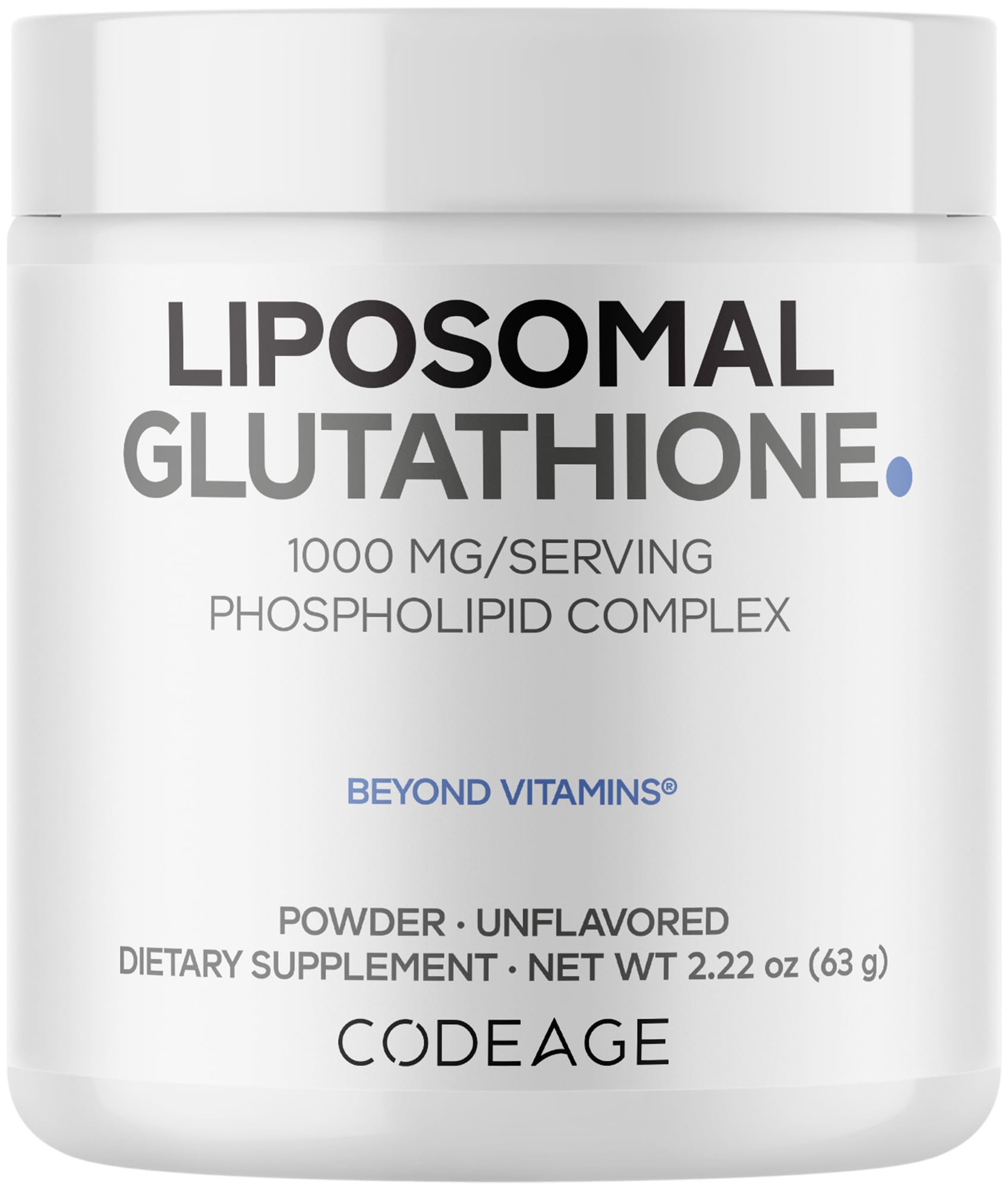 Codeage Liposomal Glutathione Powder - 1,000 mg Vegan Reduced L-Glutathione per Serving, Liposomal Delivery - 2-Month Supply - Unflavored - Phospholipid - Non-GMO Gluten-Free - 2.22 Oz Codeage uk supplements