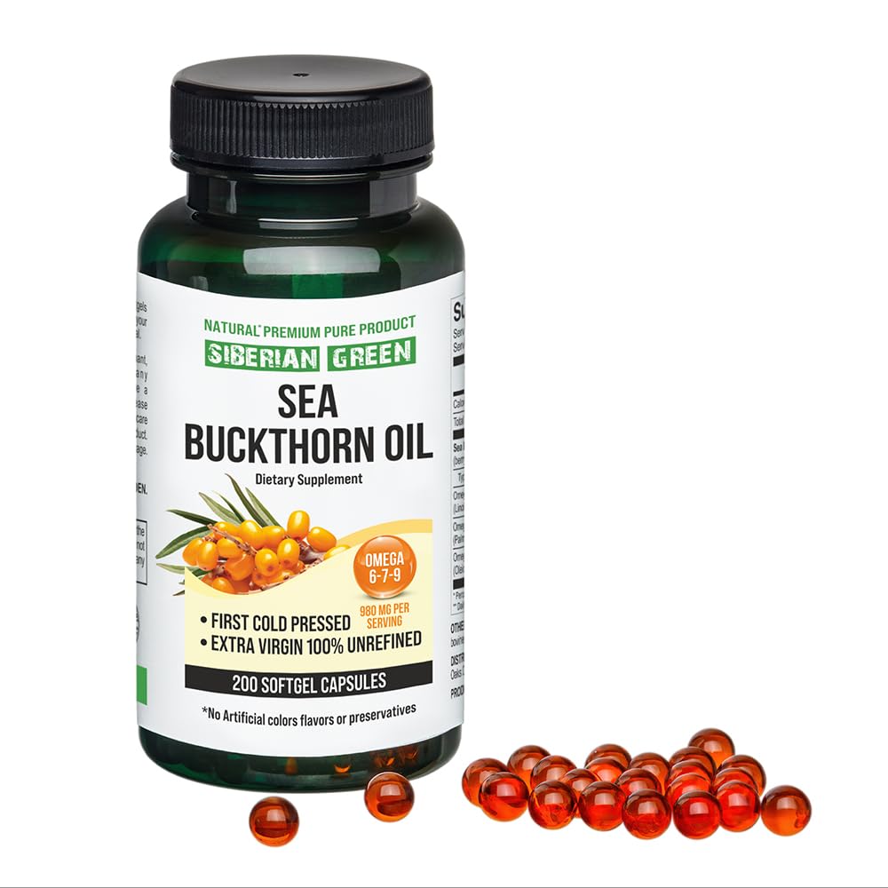 Siberian Sea Buckthorn Oil Capsules 200 Softgels | from Wild-harvested Siberian Sea Siberian Green uk supplements