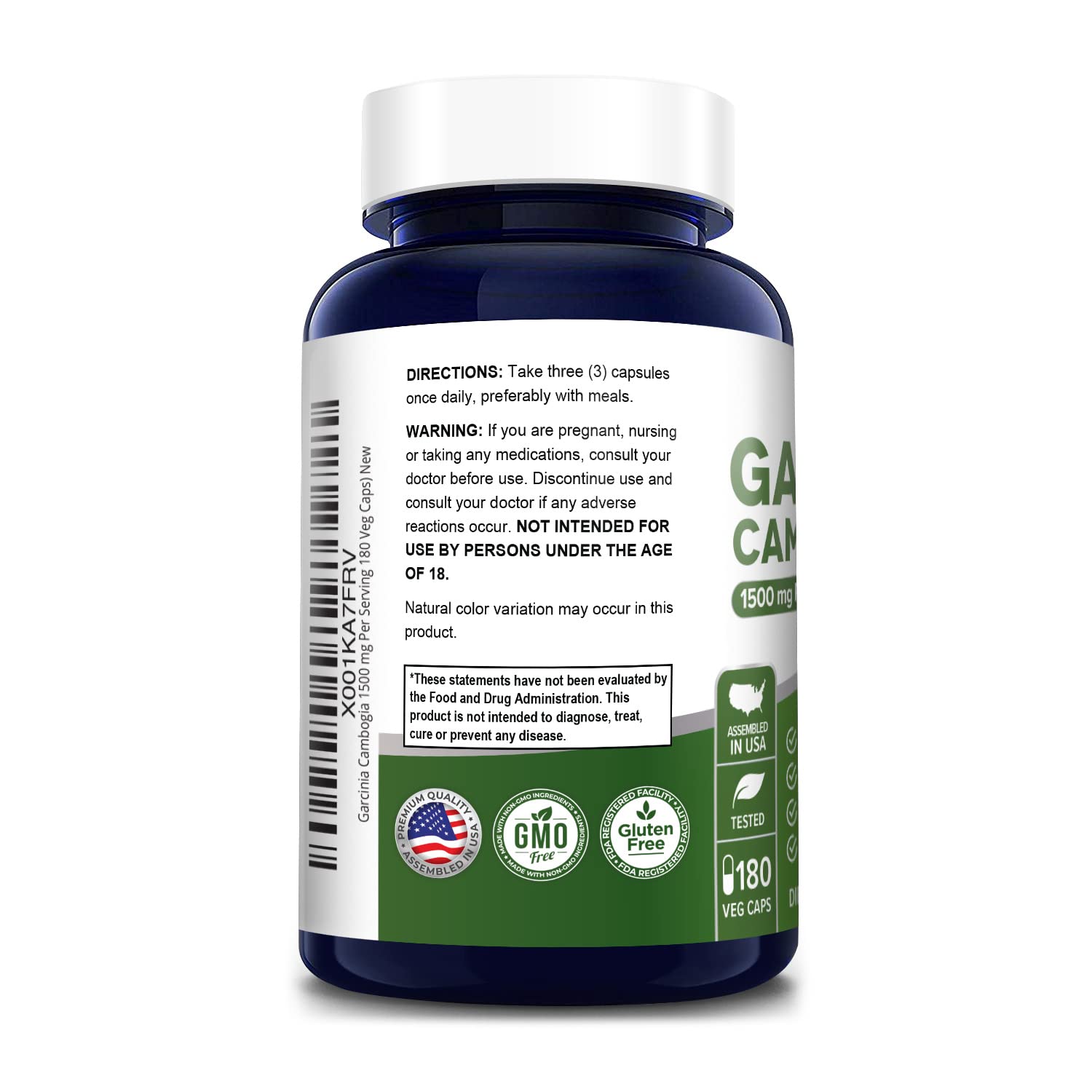 Garcinia Cambogia 180 Veggie Caps 1500mg (Vegetarian, Natural, Non-GMO & Gluten Free) NusaPure uk supplements