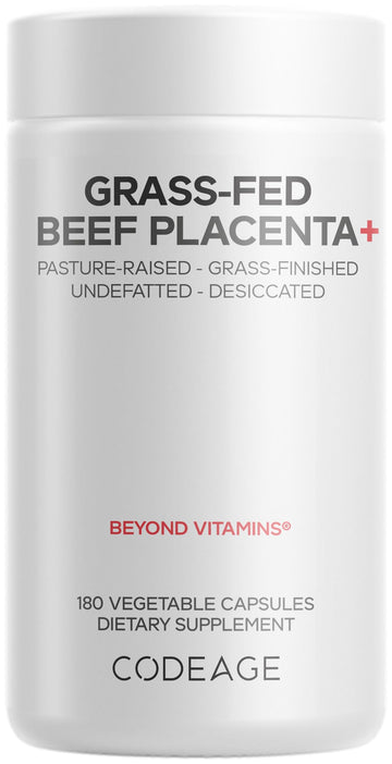 Codeage Grass-Fed Beef Placenta Supplement - Bovine Placenta – Pasture-Raised, Grass-Finished, Undefated, Desiccated - Non-GMO - 180 Capsule Codeage uk supplements