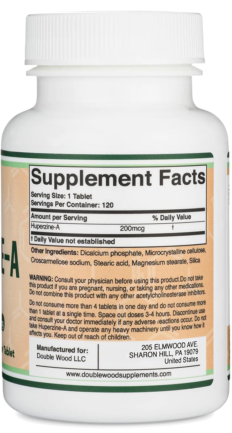 Huperzine A 200mcg (Third Party Tested) 120 Tablets, Brain Supplement to Promote Acetylcholine (Acetylcholinesterase Inhibitor) - Supports Memory and Focus by Double Wood Double Wood Supplements uk supplements