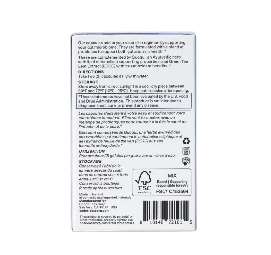 Codex Labs Shaant Clear Skin Supplement – 60 Vegan Capsules | Acne Probiotics with 9-Strain Blend, Green Tea EGCG & Guggul – Daily Support for Acne-Prone Skin & Clear Complexion Codex Labs uk supplements