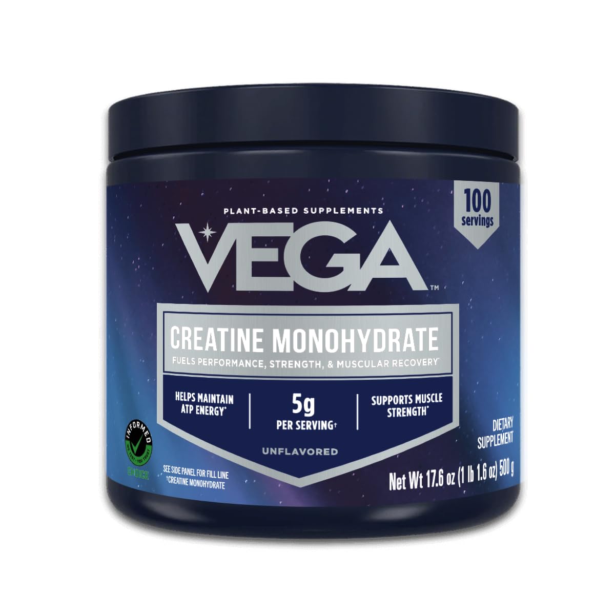 Vega Creatine Monohydrate Micronized Powder, Pure Unflavored, 100 Servings, 5000mg Per Serving, 17.6 oz Vega uk supplements