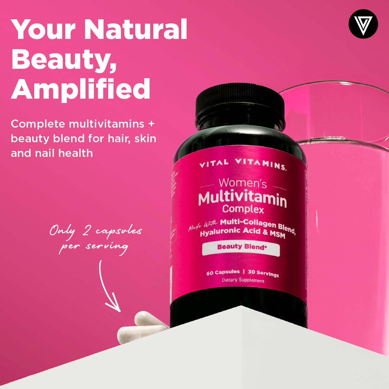 Vital Vitamins Women's Multivitamin Complex - Made with Multi-Collagen Blend, Hyaluronic Acid, & MSM - Beauty Multivitamins - with Vitamin A, C, E, B6, B12, D3-60 Capsules Vital Vitamins uk supplements