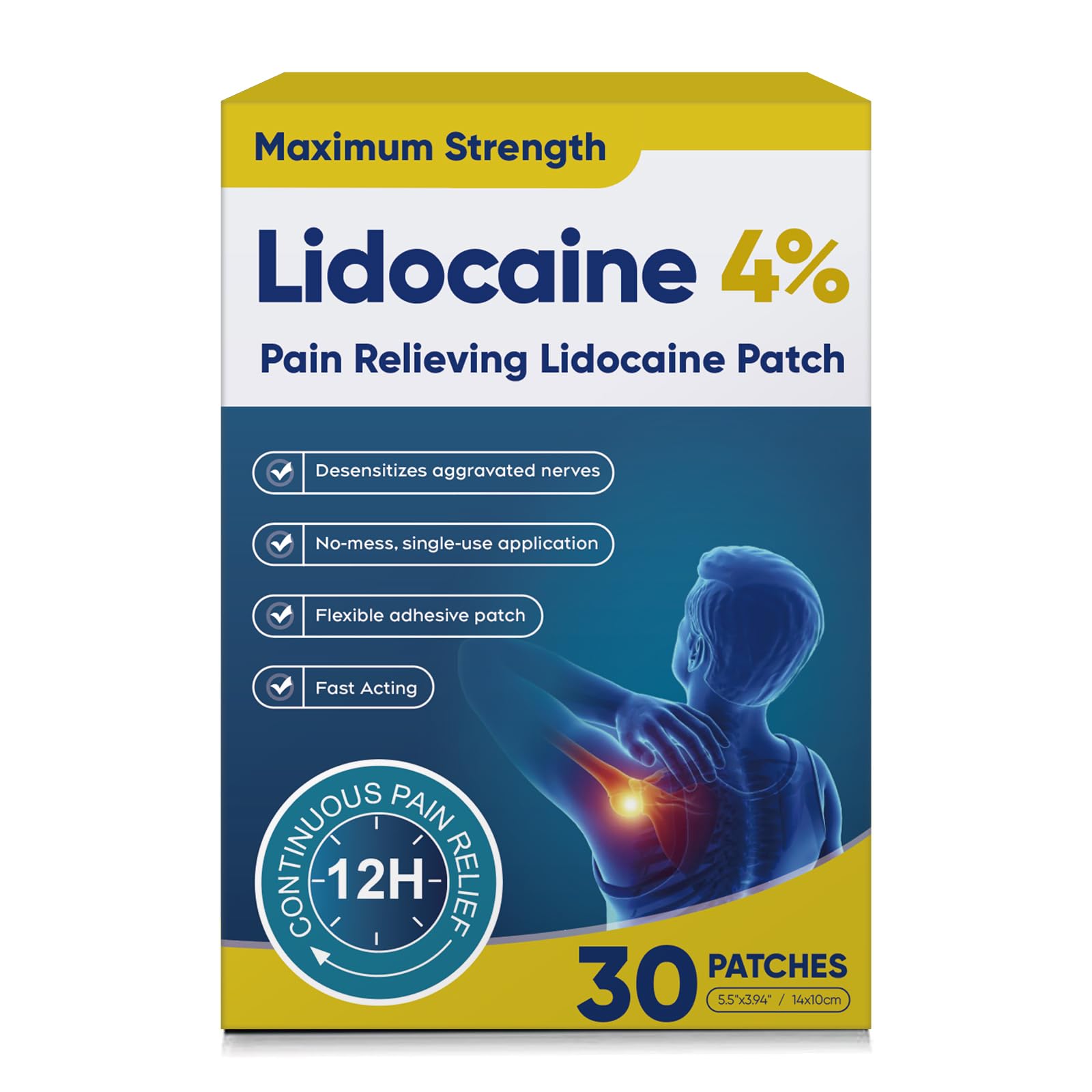 Teemofe 4% Lidocaine Pain Relief Patches – Maximum OTC Strength, Fast-Acting Targeted Relief, 30 Count, for Muscle & Joint Discomfort-0306 Teemofe uk supplements