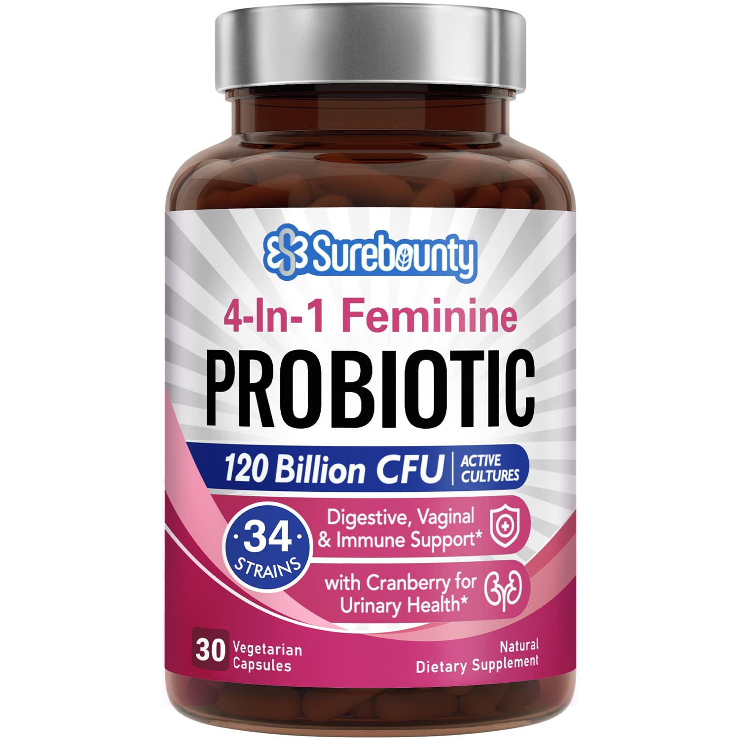 Surebounty Probiotics for Women, 120 Billion CFU 34 Strains, Prebiotics + Digestive Enzymes Surebounty uk supplements