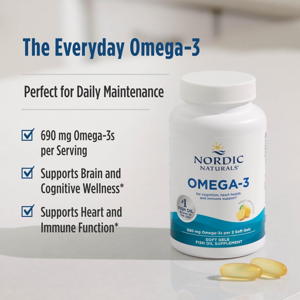 Nordic Naturals Omega-3, Lemon Flavor - 180 Soft Gels - 690 mg Omega-3 - Fish Oil - EPA & DHA - Immune Support, Brain & Heart Health, Optimal Wellness - Non-GMO - 90 Servings Nordic Naturals uk supplements