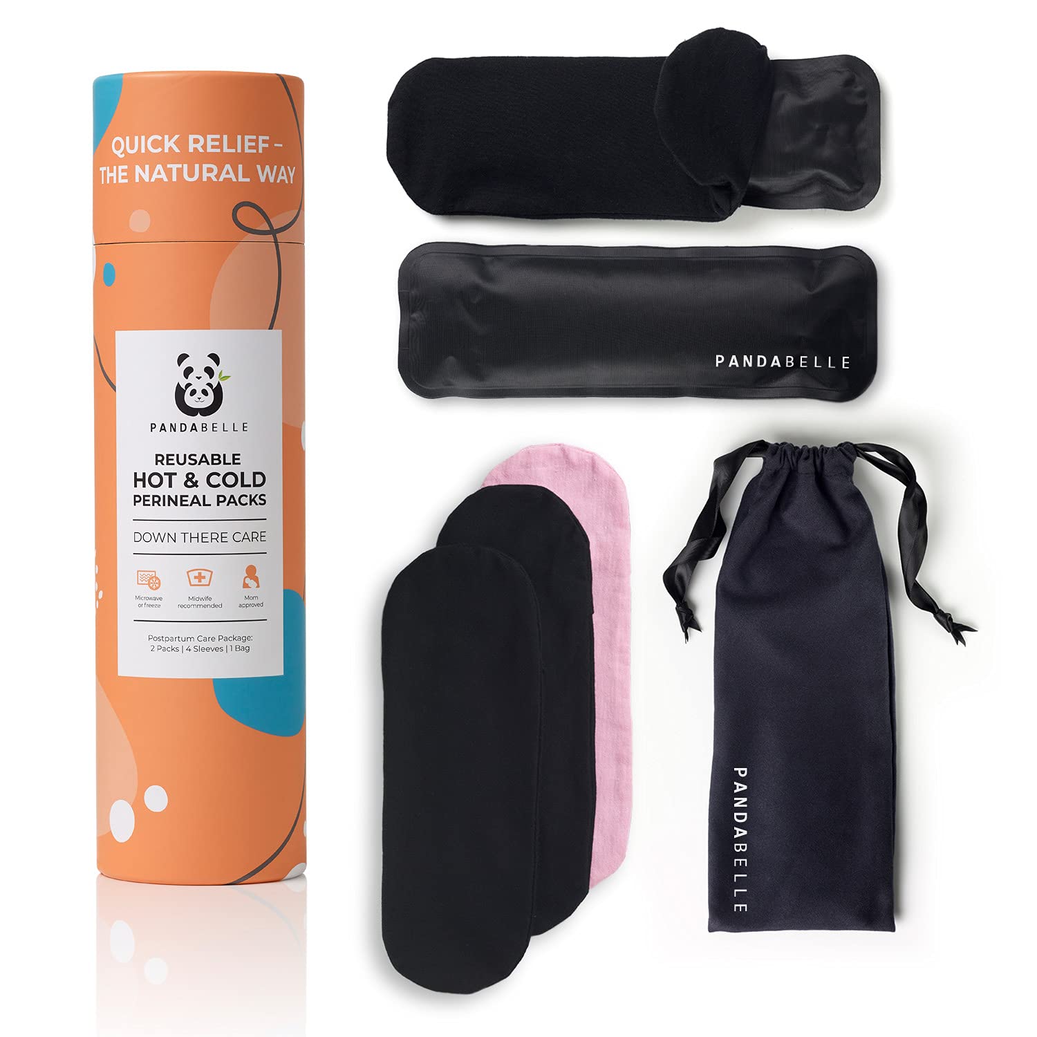 Pandabelle Hot & Cold Reusable Perineal Ice Pack with 4 Washable Cotton Sleeves & Carry Bag for Postpartum Perineal Pain, Hemorrhoids, C-Section Scar, Breastfeeding, Post-Waxing Hair Removal & More PANDABELLE uk supplements