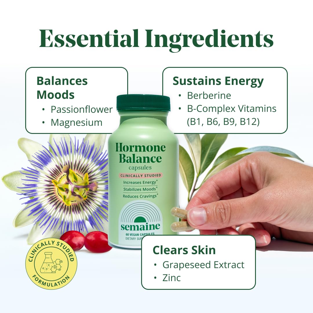 Semaine Hormone Balance – Clearer Skin, Enhanced Moods, Deeper Sleep & Happier Hormones. Hormone-Free, Vegan Capsule, Multi-Symptom Support (60 ct) Semaine uk supplements