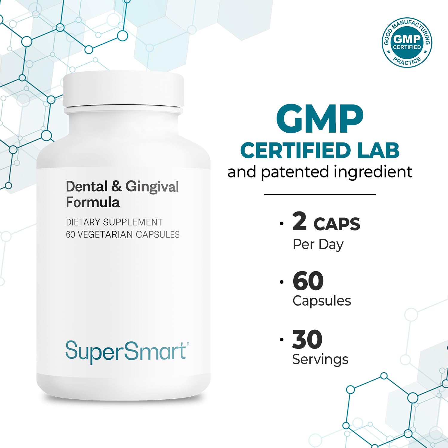 Supersmart - Dental & Gingival Formula (Patented) - Oral Care Supplement - with TEES-10 | Non-GMO & Vegan - 60 Vegetarian Capsules Supersmart uk supplements