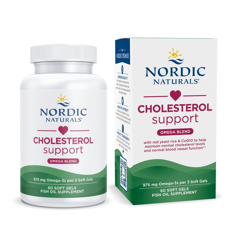 Nordic Naturals Cholesterol Support, Lemon - 60 Soft Gels - 975 Omega-3 + Red Yeast Rice & CoQ10 - Normal Cholesterol, Antioxidant Support - EPA & DHA - Non-GMO - 20 Servings Nordic Naturals uk supplements