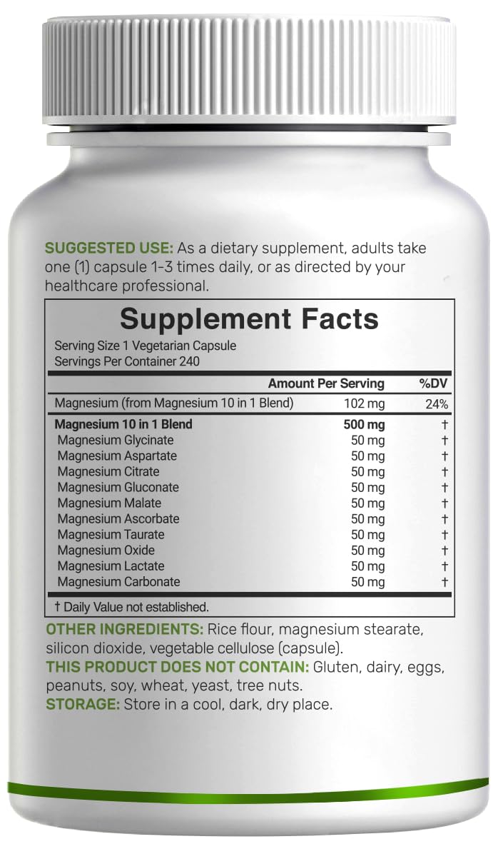 Magnesium Complex 500mg, 240 Veggie Capsules – 10-in-1 Glycinate, Citrate, Malate, Oxide, & More – 100% Chelated for Easy Absorption – Essential Mineral Supplement – Non-GMO DEAL SUPPLEMENT uk supplements