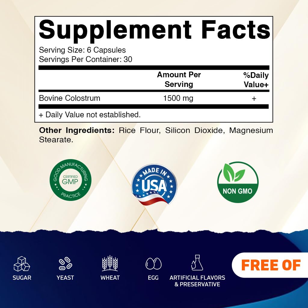 Vitamatic Bovine Colostrum 30% IgG Supplement 1500 mg per Serving - Supplement for Gut Health, Hair Growth, Beauty, Muscle Recovery, & Immune Support - 180 Veg Capsules Vitamatic uk supplements