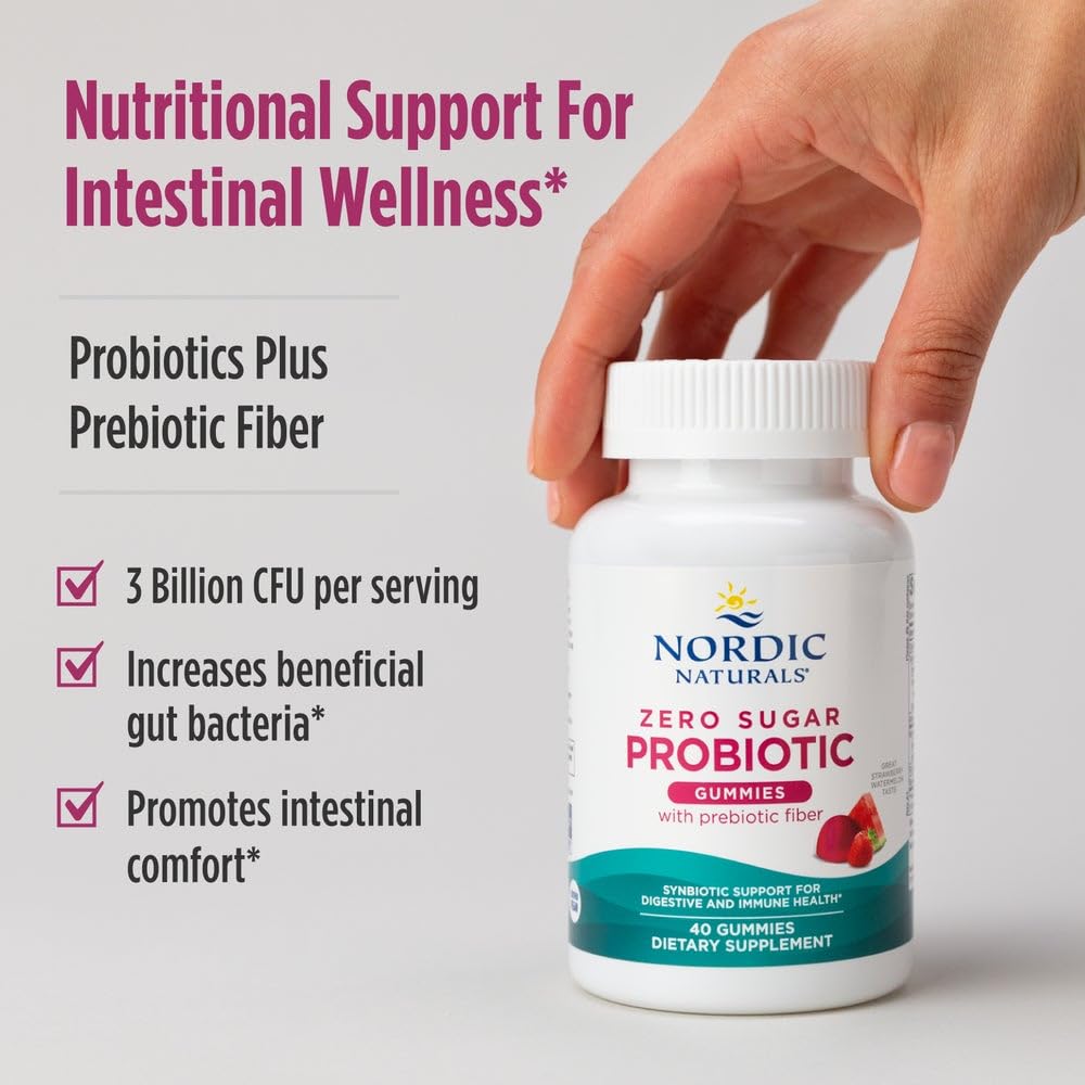 Nordic Naturals Vegan Probiotic Gummies Bundle - Zero Sugar Kids Probiotic Gummies - Strawberry Watermelon Flavor - 30 Gummies, Zero Sugar Probiotic Gummies - Strawberry Watermelon Flavor - 40 Gummies Nordic Naturals uk supplements