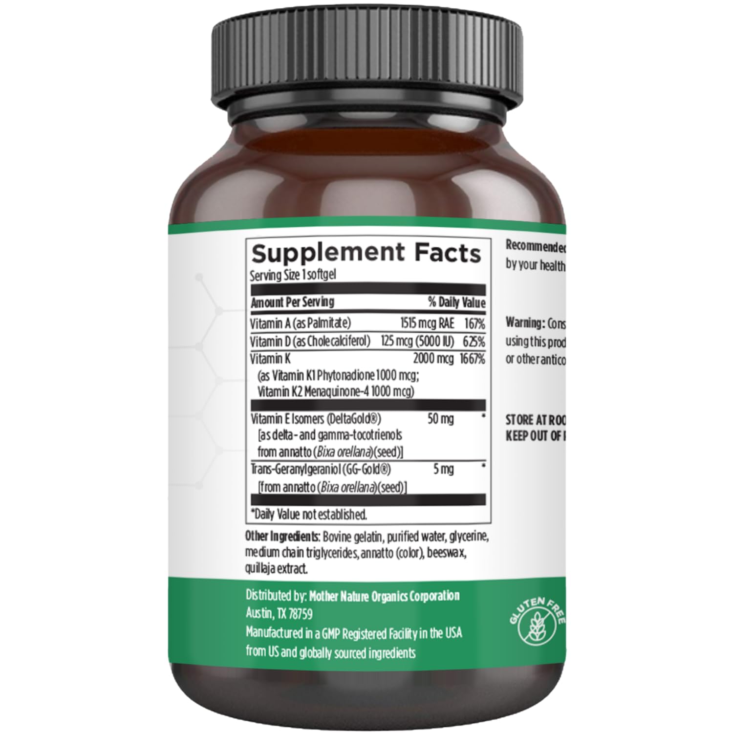 ADK Vitamin Supplement - 5000 IU Vitamin D3 + A & K2 MK-7 - High Absorption for Bone, Heart & Immune Support - Non-GMO (60 Softgels) Mother Nature Organics Superfoods for Organic Living uk supplements