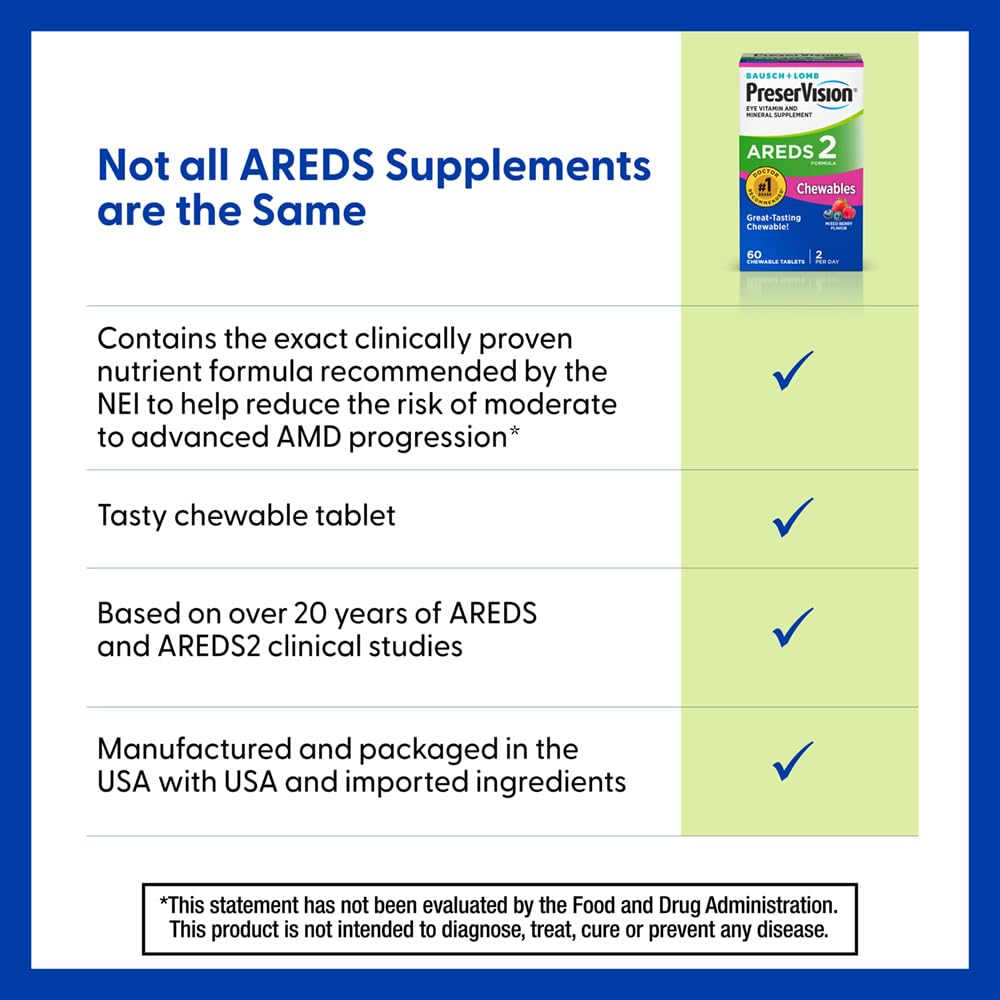 PreserVision AREDS 2 Eye Vitamins, #1 Eye Doctor Recommended Brand, Chewable Lutein and Zeaxanthin Supplement with Vitamin C, Vitamin E,Zinc, and Copper, Mixed Berry, 60 Tablets PreserVision uk supplements
