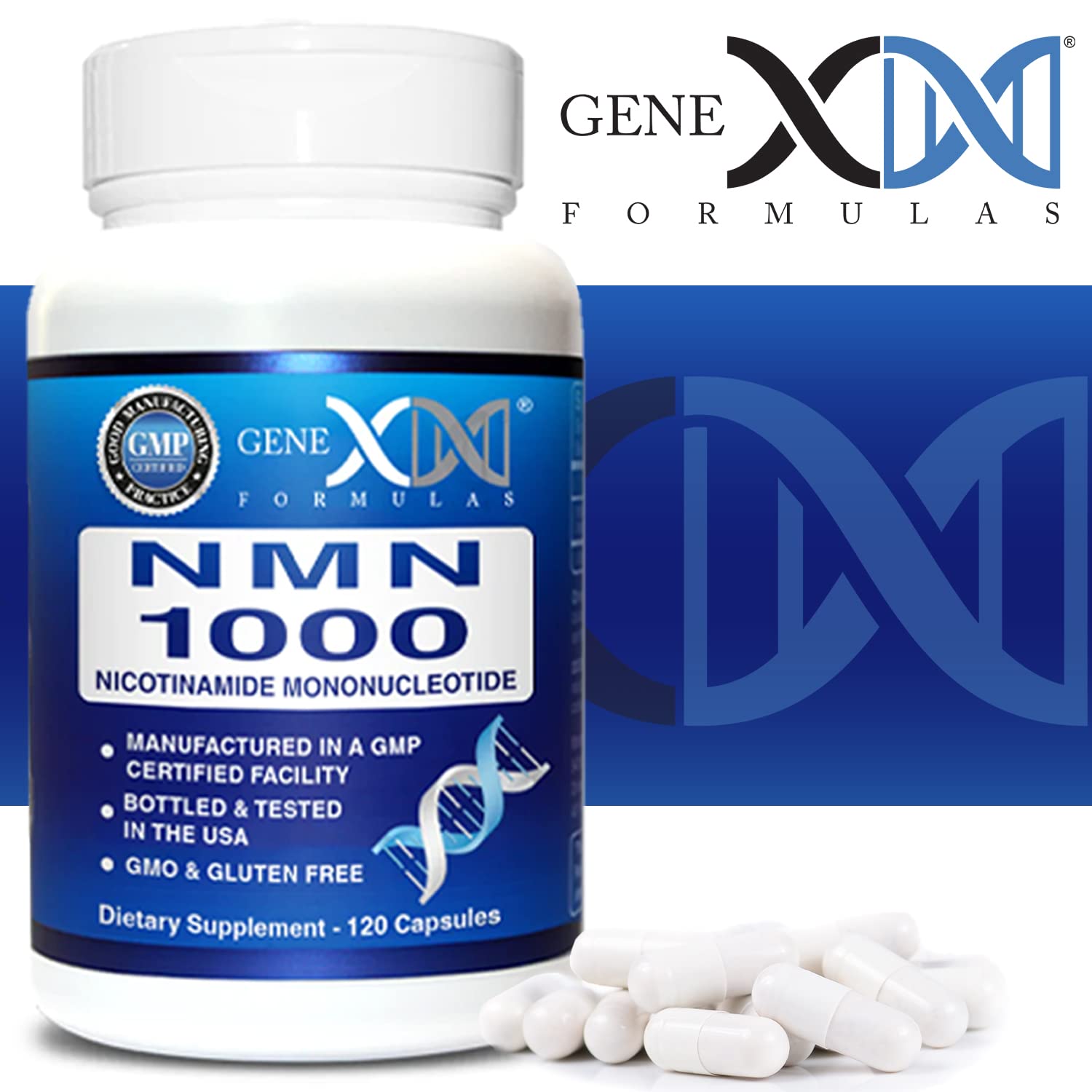 Genex Formulas NMN 1000mg - 99% Pure Shelf Stabilized Supplement Capsules for Increased NAD Levels & Healthy Aging, GMP Certified, 1000mg per Serving, 120 Capsules Genex Formulas uk supplements