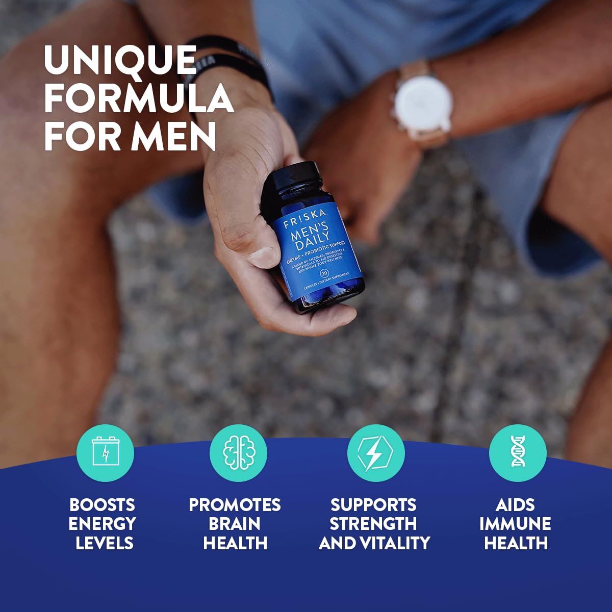 Friska Daily Digestive Enzymes with Probiotics for Men - Helps Break Down Protein, Fat & Carbs, Reduces Bloating & Gas, with Vitamins B6 & B12, 30 Capsules FR!SKA uk supplements
