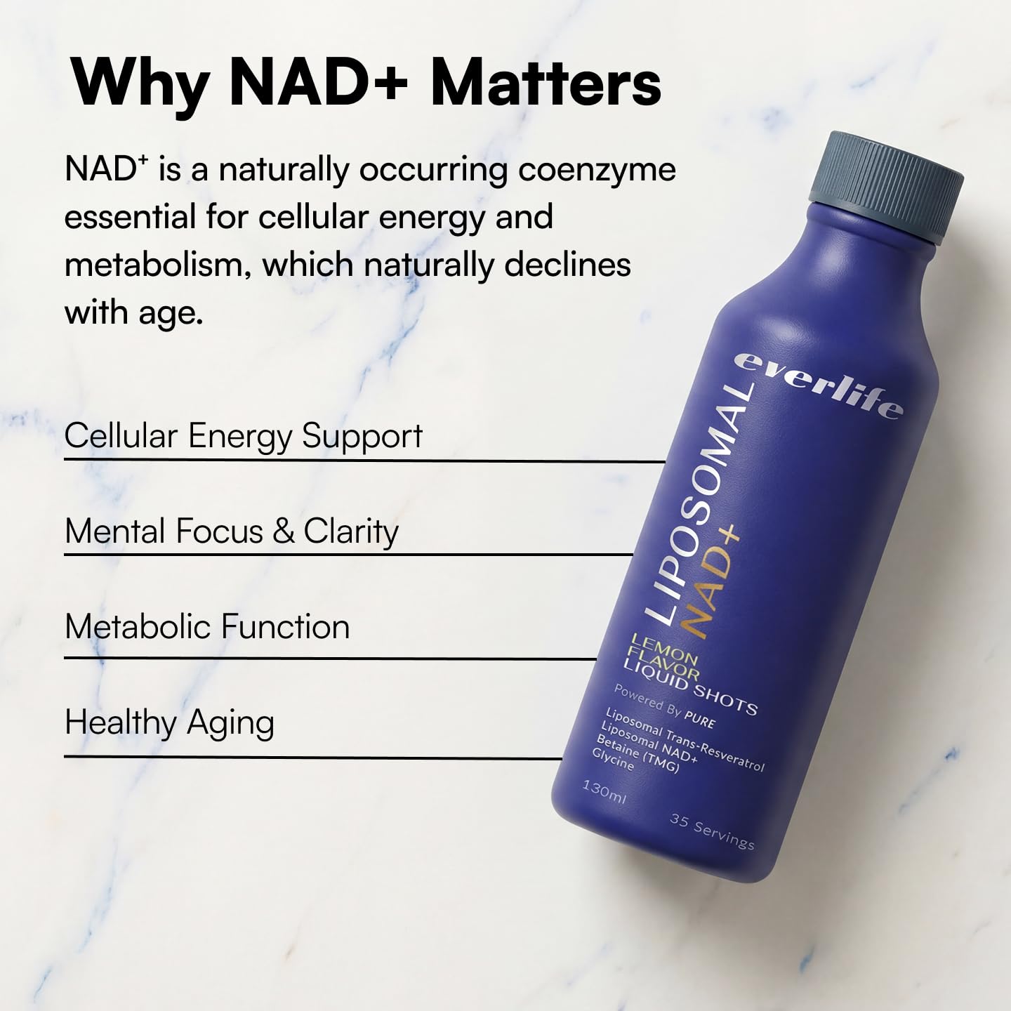 Everlife Liposomal NAD+ Liquid Supplement – 150mg Shot with Liposomal Trans-Resveratrol, TMG & Glycine – Boosts Energy, Cellular Repair, Healthy Aging & Longevity – NMNH Alternative – 30 Servings Everlife uk supplements