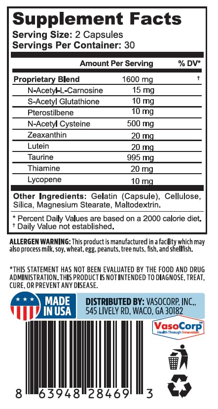 NeuropAWAY Eye Support Supplement 60CT with Lutein N-Acetyl L-Carnosine S-Acetyl Glutathione N-Acetyl Cystiene Pterostilbene Lycopene Zeaxanthin to Support Healthy Vision, Helps Blurry and Dry Eyes NeuropAWAY uk supplements