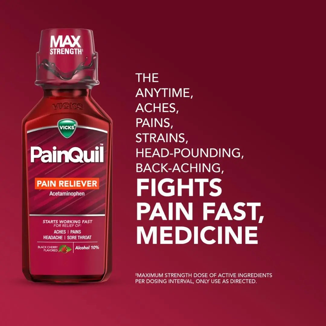 Vicks PainQuil Pain Relief Acetaminophen 1000mg Max Strength‡ Adult Pain Reliever Liquid 12oz, Backache Headache Relief, 1 Daytime Pain Reliever Vicks uk supplements
