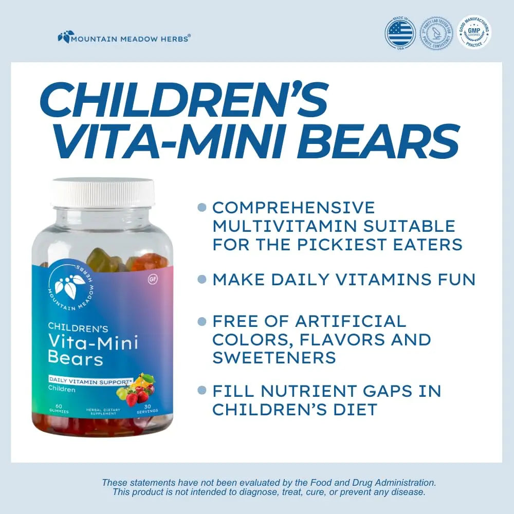 Mountain Meadow Herbs Vita-Mini Bears for Children | Multivitamin with Biotin, Folic & Pantothenic Acid, Iodin, Zinc | Mountain Meadow Herbs uk supplements