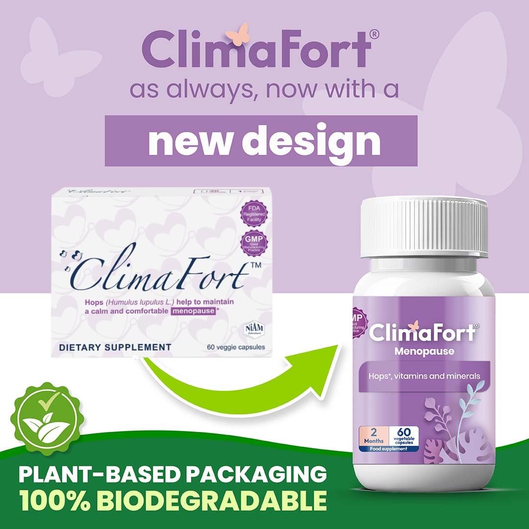Climafort 60 Day Supply | Menopause Relief Pills | Natural Relief for Hot Flashes, Night Sweats, Mood Swings & Hormone Balance | Hops, Vitamins, and Minerals | 1 Capsule Daily Climafort uk supplements