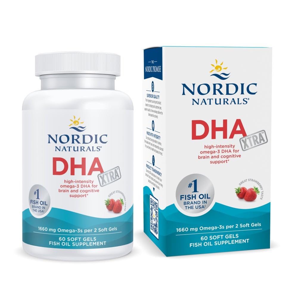 Nordic Naturals DHA Xtra, Strawberry - 60 Soft Gels - 1660 mg Omega-3 - High-Intensity DHA Formula for Brain & Nervous System Support - Non-GMO - 30 Servings Nordic Naturals uk supplements