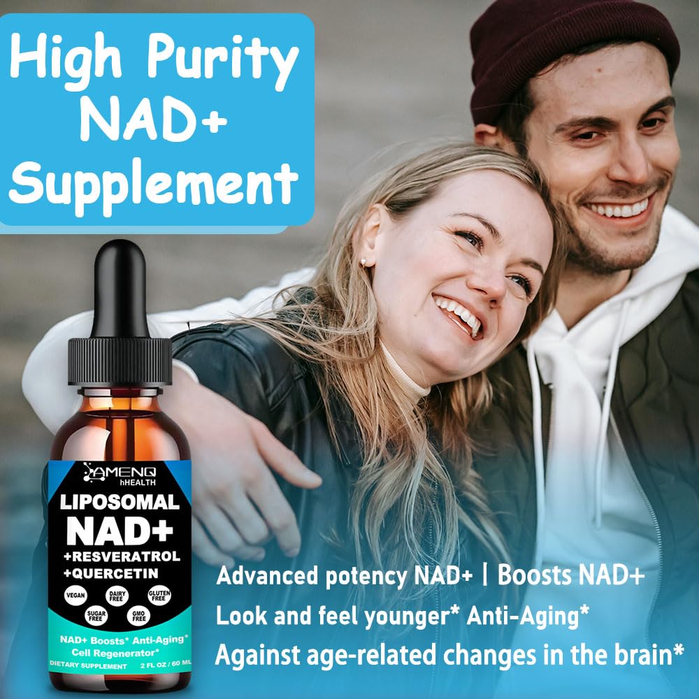 NAD Supplement, Liposomal NAD Nicotinamide Riboside Resveratrol 900mg Quercetion, TMG, Vitamin B3, High Potency NAD Plus Liquid Supplement for Cell Regenerator, Longevity, Energy, Anti-Aging, Focus AMENQ hHEALTH uk supplements