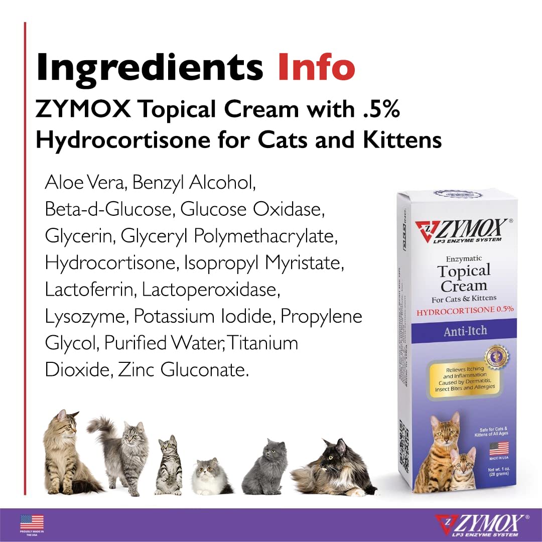 Zymox Cat & Kitten Topical Cream w/ .5% hydrocortisone - 1 oz. Tube Zymox uk supplements