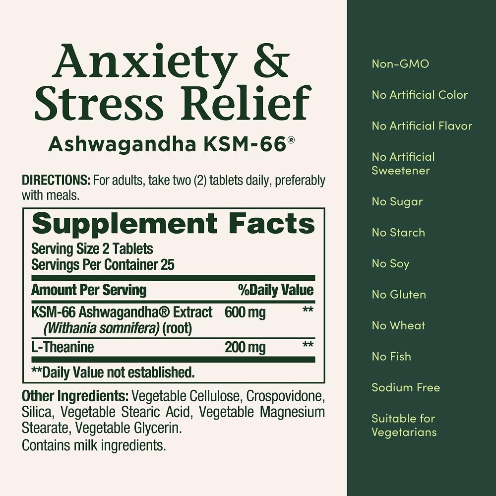 Nature's Bounty Stress Relief Ashwagandha KSM 66 Tablets, Mood Support, 50 Count Nature's Bounty uk supplements