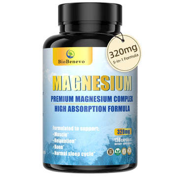 5-in-1 Magnesium Complex | 320mg of Magnesium Glycinate, Malate, Citrate… | Support for Sleep, Muscle Relaxation, and Energy Metabolism | High Absorption | Vegan, Non-GMO | 120 Capsules BioBenevo uk supplements