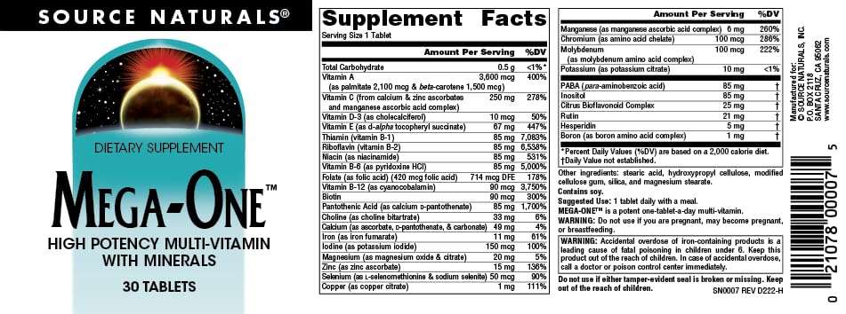 Source Naturals Mega-One Multi-Vitamin with Minerals* - 30 Tablets Source Naturals uk supplements