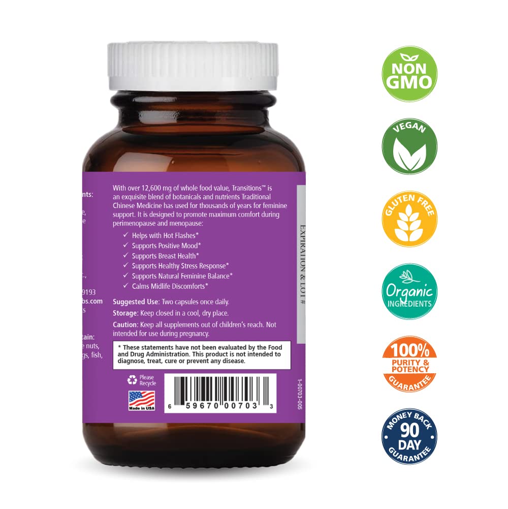 Pure Essence Labs Transitions Vitamins for Women, Natural Menopause Relief Supplement to Promote Hormone Balance, Reduce Hot Flashes, Mood Swings & Night Sweats, 60 Capsules PURE ESSENCE LABS uk supplements