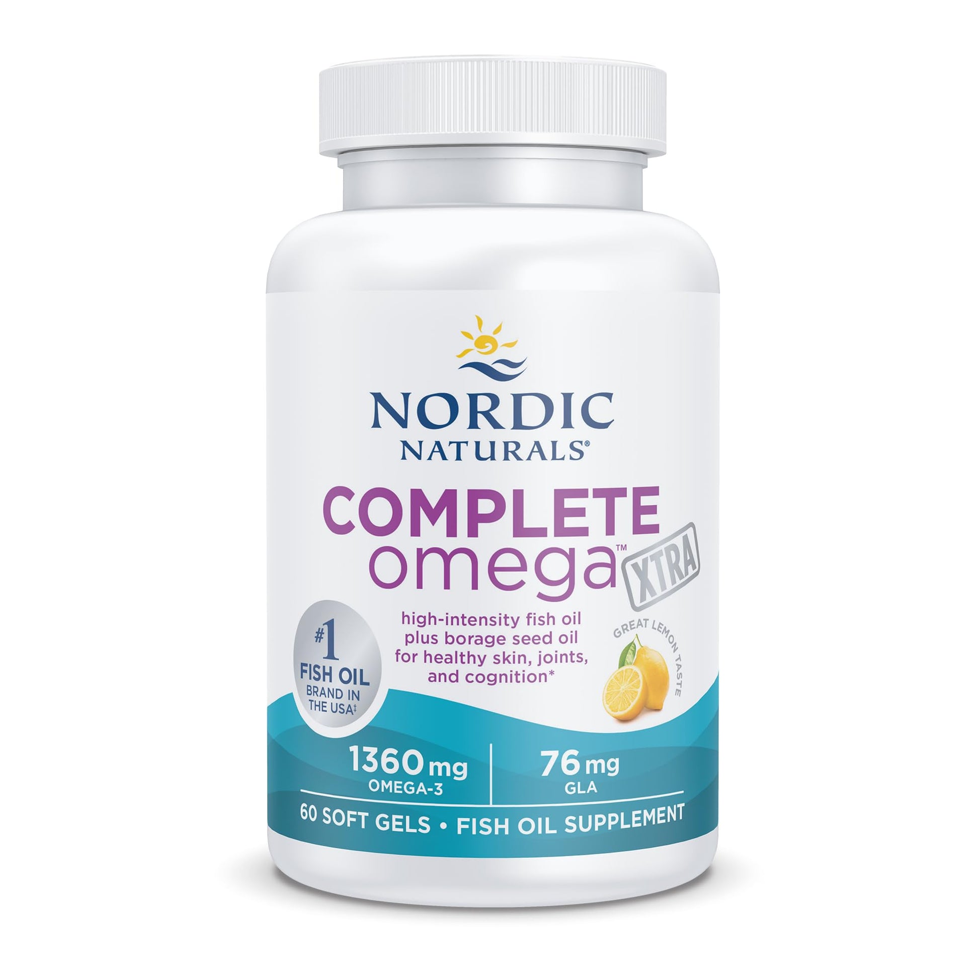 Nordic Naturals Complete Omega Xtra, Lemon - 60 Soft Gels - 1360 mg Omega-3 + 76 mg GLA - Healthy Skin - Cognition - Non-GMO - 30 Servings Nordic Naturals uk supplements