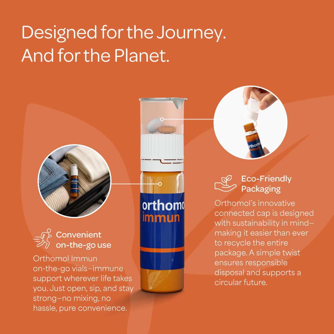 Orthomol Immun, Immune Support Vials for Adults with Vitamin C, Zinc, Selenium, Iodine, Vitamin D, E, A ,B, Calcium, 25+ Immune Boost Nutrients, 1 Serving Per Day for Daily Health (30 Day Supply) Orthomol uk supplements