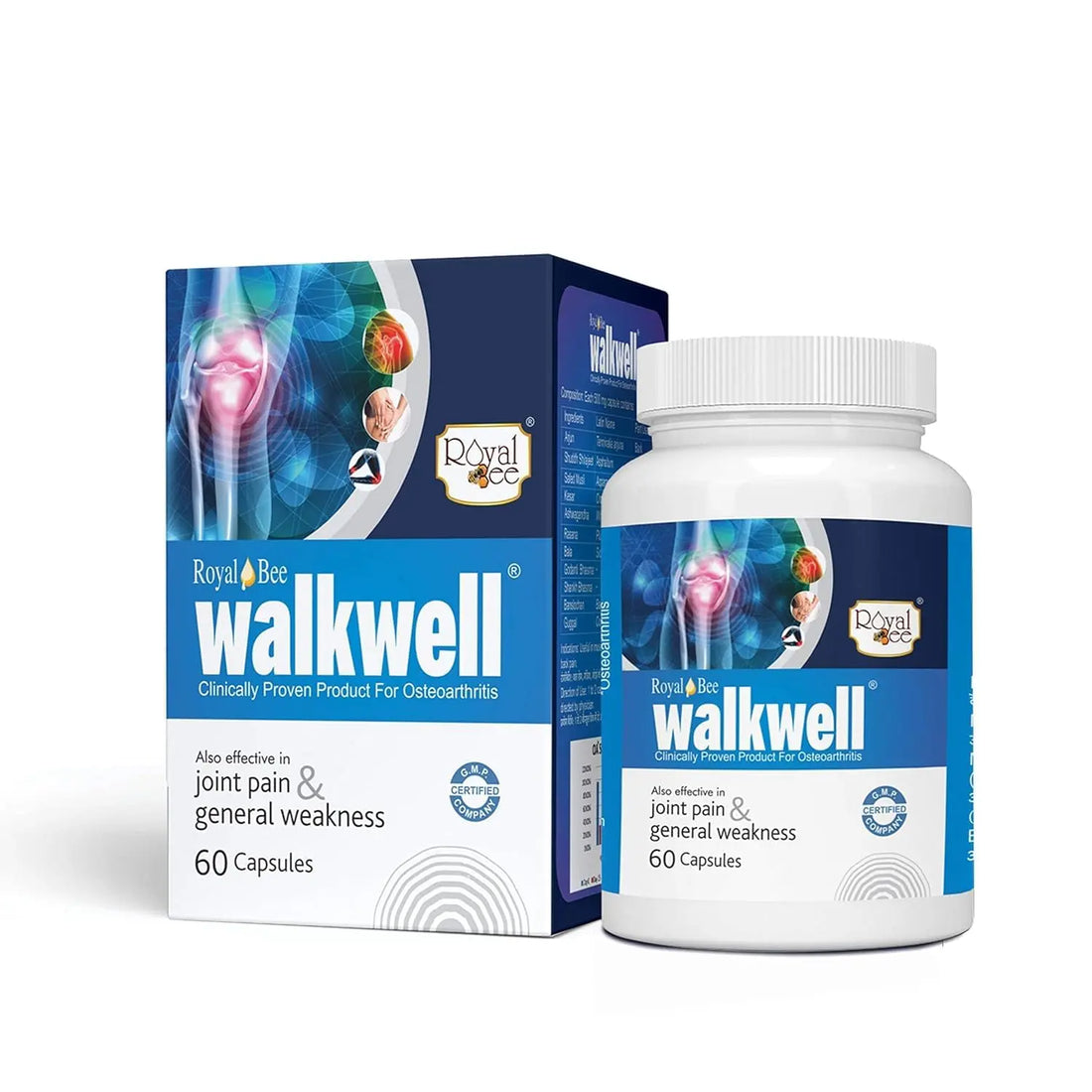 Royal Bee Walkwell Capsules – 60 Capsules – Supports Joint Pain & Inflammation Relief · Useful in Osteoarthritis · Promotes Flexibility & Mobility · Clinically Studied Herbal Ingredients Generic uk supplements