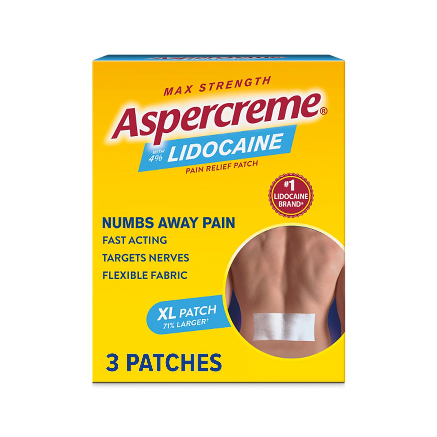 Aspercreme Lidocaine Pain Relief Patch XL for Back, Neck & Shoulder Pain, Topical Patches with Max-Strength 4% Lidocaine & Flexible Fabric Numbs Away Pain, 3 Ct. Aspercreme uk supplements